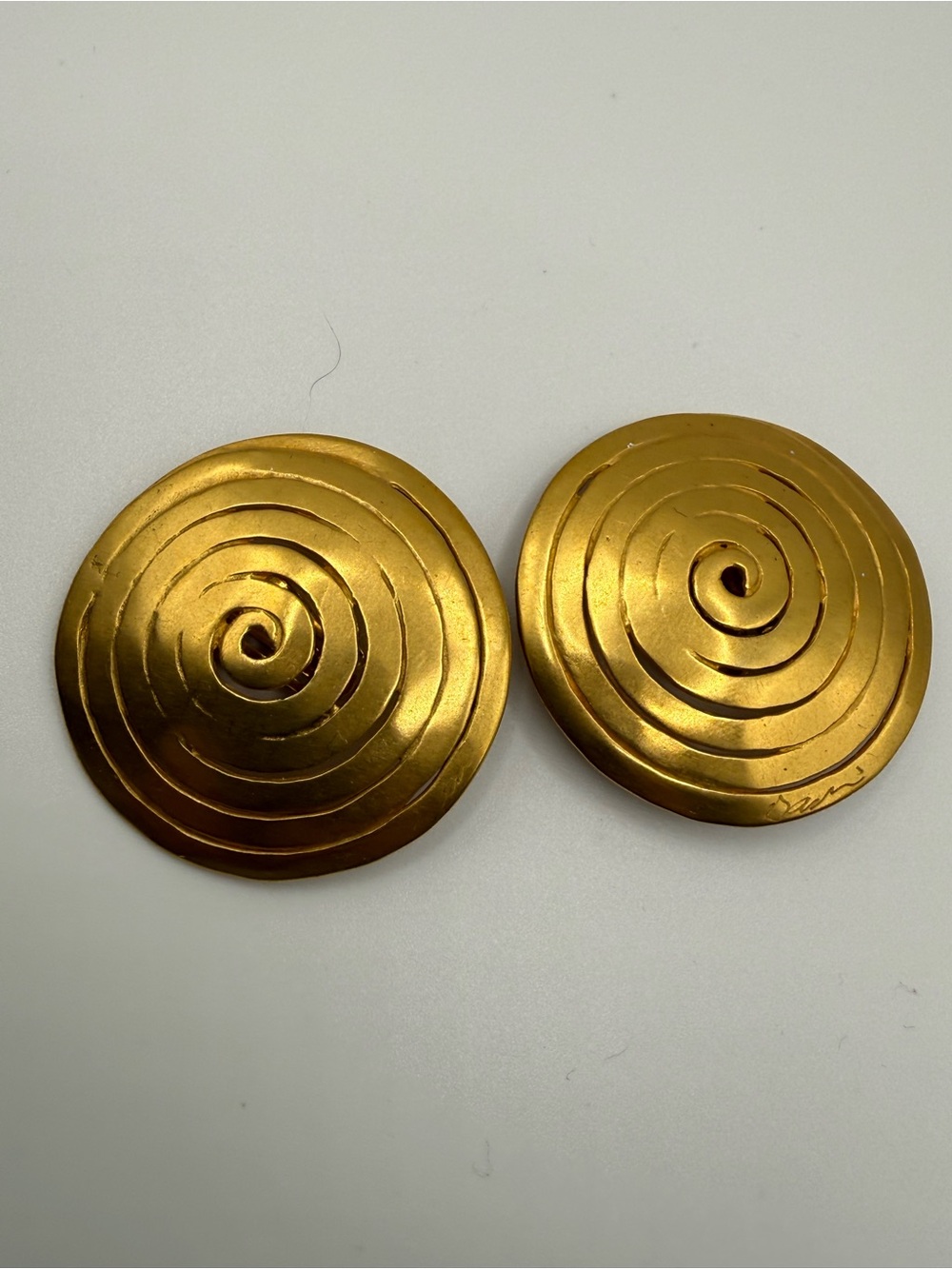 Gold Spiral Round Clip Earrings